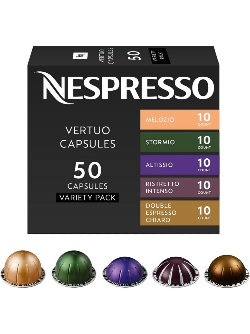 50-Count Mixed Roast Coffee Pods Variety Pack for Nespresso Vertuo Machines